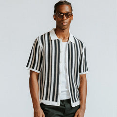 Porto Stripe Crochet Knitted Shirt Ecru / Black