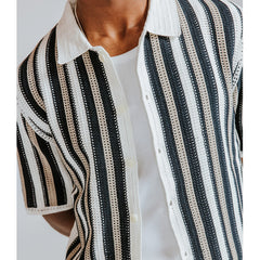 Porto Stripe Crochet Knitted Shirt Ecru / Black
