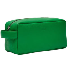 Wells Grain Leather Wash Bag Bright Green