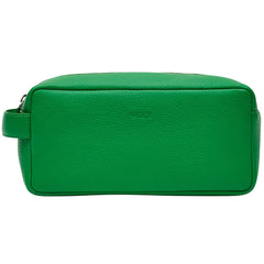 Wells Grain Leather Wash Bag Bright Green