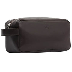 Wells Grain Leather Wash Bag Dark Brown