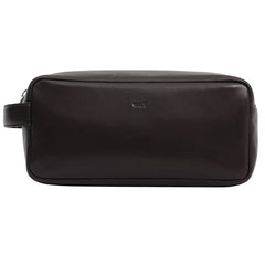 Wells Grain Leather Wash Bag Dark Brown