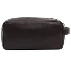 Wells Grain Leather Wash Bag Dark Brown