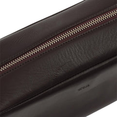 Wells Grain Leather Wash Bag Dark Brown