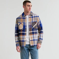 Whiting Bold Check Overshirt Blue / Tan