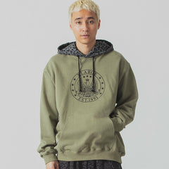 Pattern Blocked Hooded Sweatshirt Olive