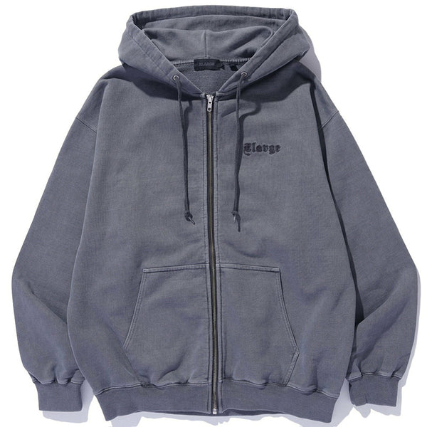 Pigment Embossed Zip Hooded Sweatshirt Black