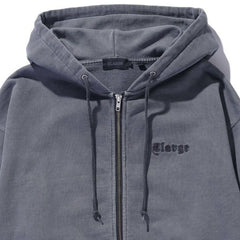 Pigment Embossed Zip Hooded Sweatshirt Black