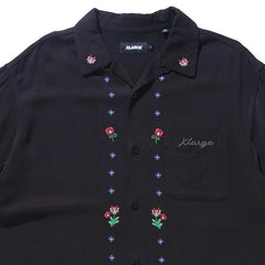 Flower Open Collar S/S Shirt Black