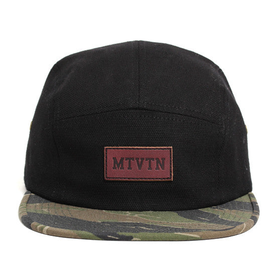 Leather Patch 5-Panel Camp Hat Black Duck Canvas / Tiger Camo