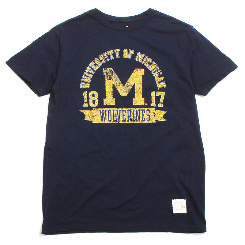 University of Michigan Skinny M, 1817 & Wolverines Banner Slub T-Shirt Navy