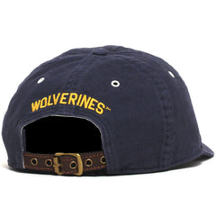 University of Michigan Wolverine Head Brushed Cotton Leather Strapback Hat Navy