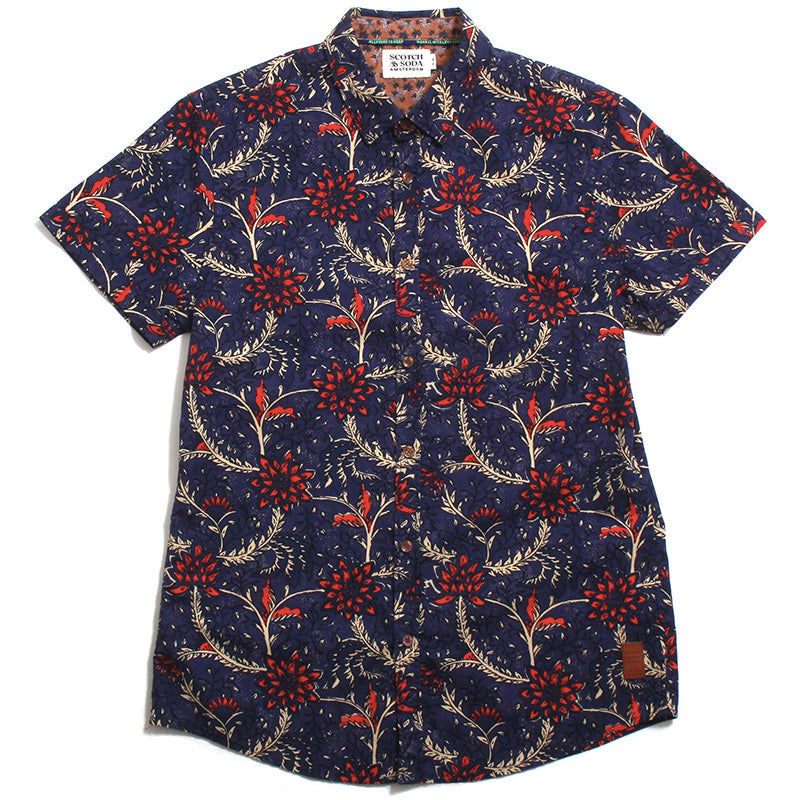 Printed Lightweight Organic S/S Shirt Navy Floral