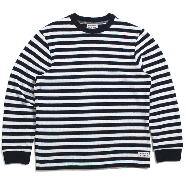 Textured Striped Crewneck Sweatshirt Navy / White