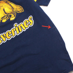 University of Michigan Golden Wolverine & Striped Sleeves Bike Football T-Shirt Navy (Extra Small)