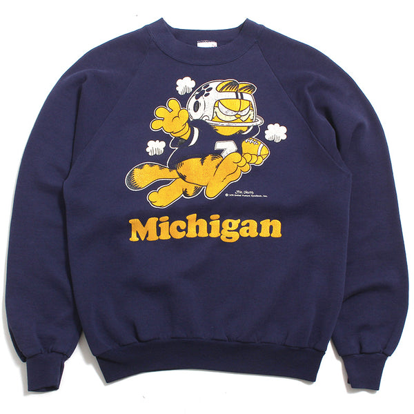 University of Michigan Garfield Football Player Swingster Crewneck Sweatshirt Navy (Large)