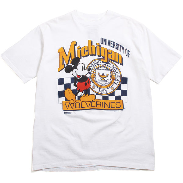University of Michigan Mickey Mouse Seal & Checkered Design All Sport T-Shirt White (XL)