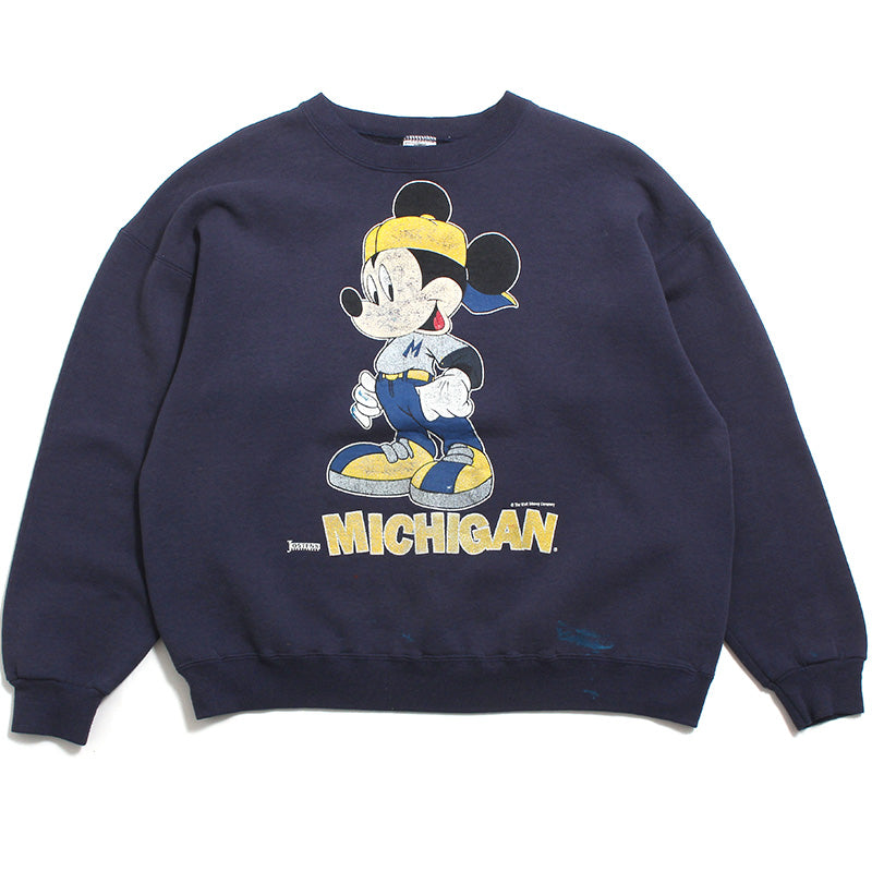 University of Michigan Mickey Mouse Backwards Hat Jostens Crewneck Sweatshirt Navy (XL)