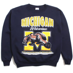 University of Michigan Huge Airbrush Wolverine M TNT Deadstock Crewneck Sweatshirt Navy (Large)