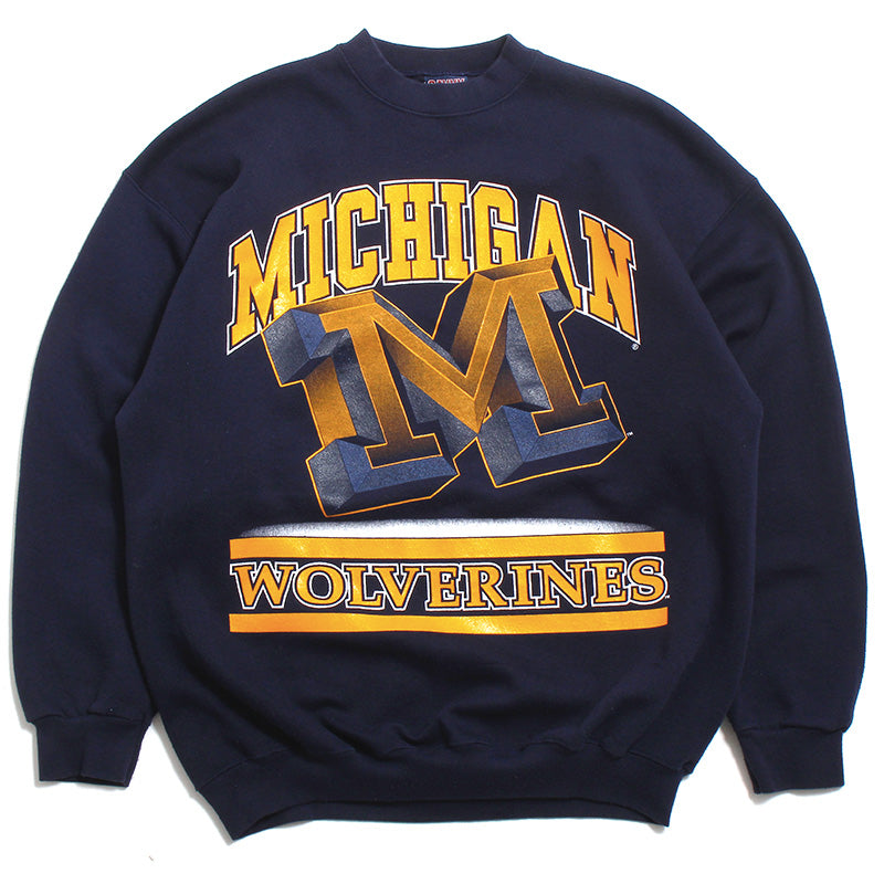 Y2K University of Michigan Wolverines Blue Arc Logo Crewneck Sweatshirt  (Large)