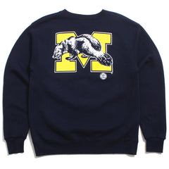 University of Michigan Colorful Arch & Seal With Back Wolverine M PM Crewneck Sweatshirt Navy (Large)