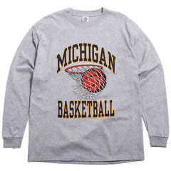 University of Michigan Basketball Arch & Net Delta Deadstock Longsleeve T-Shirt Heather Grey(Large)