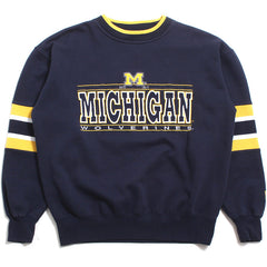 University of Michigan Embroidered Outline Bar Logo with Sleeve Ribbing Lee Sport Crewneck Sweatshirt Navy (Medium)