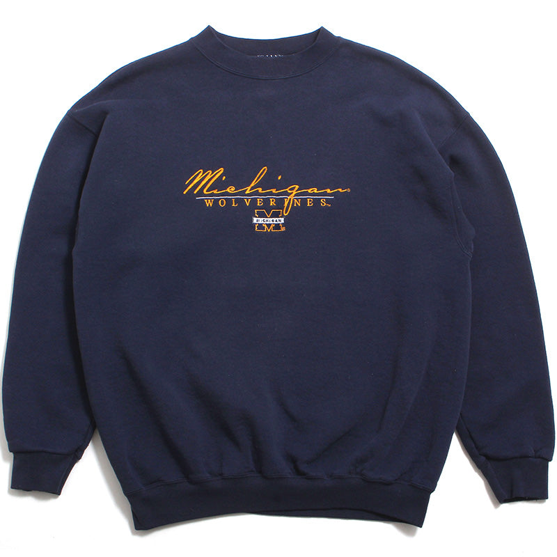 University of Michigan Embroidered Script & Bar M NCC Crewneck Sweatshirt Navy (Large)