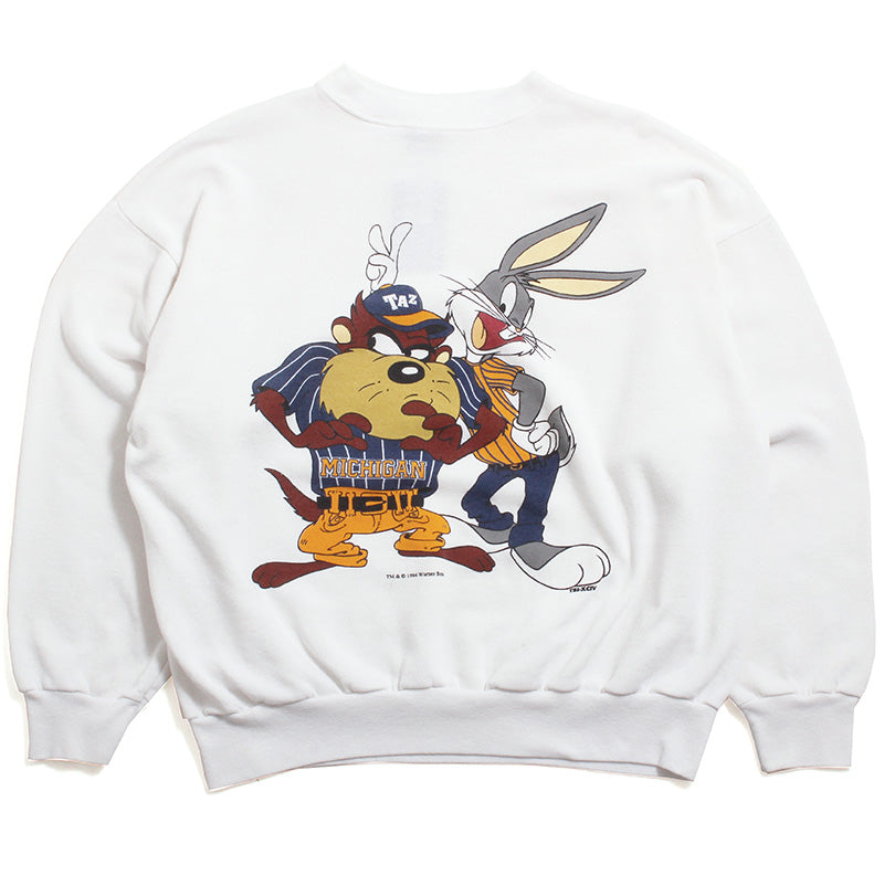 University of Michigan Looney Tunes Bugs Bunny & Taz Bunny Ears Tultex Crewneck Sweatshirt White (XL)