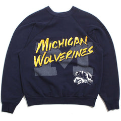 University of Michigan Brush Stroke Text & Shadow M Tultex Crewneck Sweatshirt Navy (Large)
