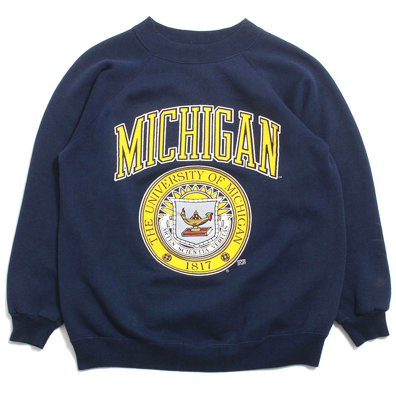 University of Michigan Arch & Seal Hanes Crewneck Sweatshirt Navy (Large)