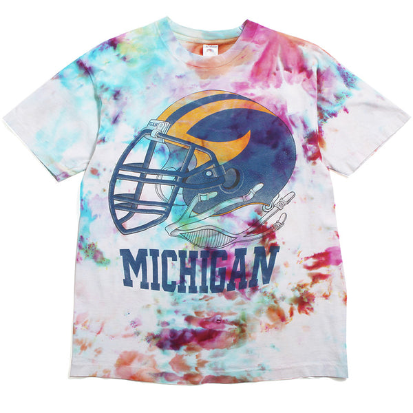 University of Michigan Big Helmet Crown Prince Distressed T-Shirt Watercolor Tie-Dye (Large)