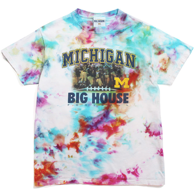 University of Michigan Big House Football Photo T-Shirt Watercolor Tie-Dye (Large)