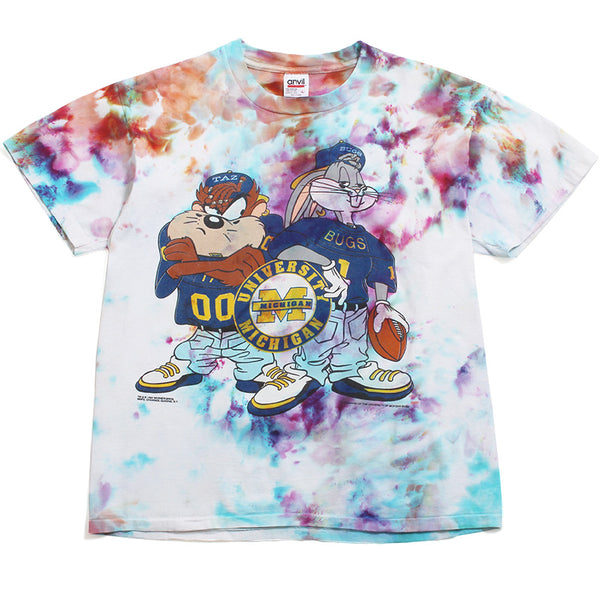 University of Michigan Hip Hop Looney Tunes Anvil T-Shirt Watercolor Tie-Dye (Large)