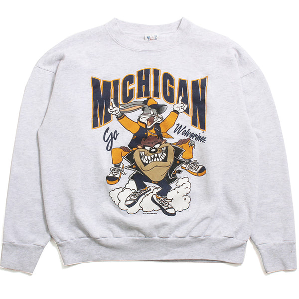 University of Michigan Looney Tunes Piggyback Go Wolverines TNT Crewneck Sweatshirt Ash Grey (XL)