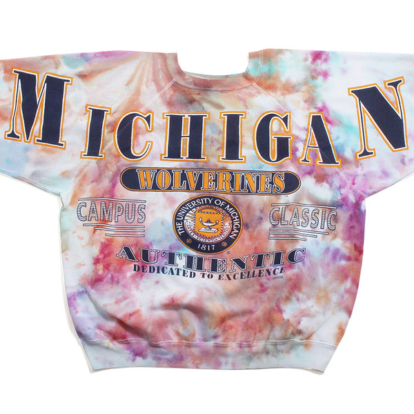 University of Michigan Shoulder To Shoulder Campus Classic Decotex Crewneck Sweatshirt Watercolor Tie-Dye (XL)