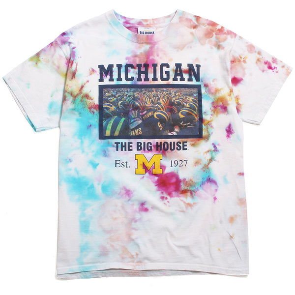 University of Michigan The Big House Est. 1927 Football Photo T-Shirt Watercolor Tie-Dye (Large)